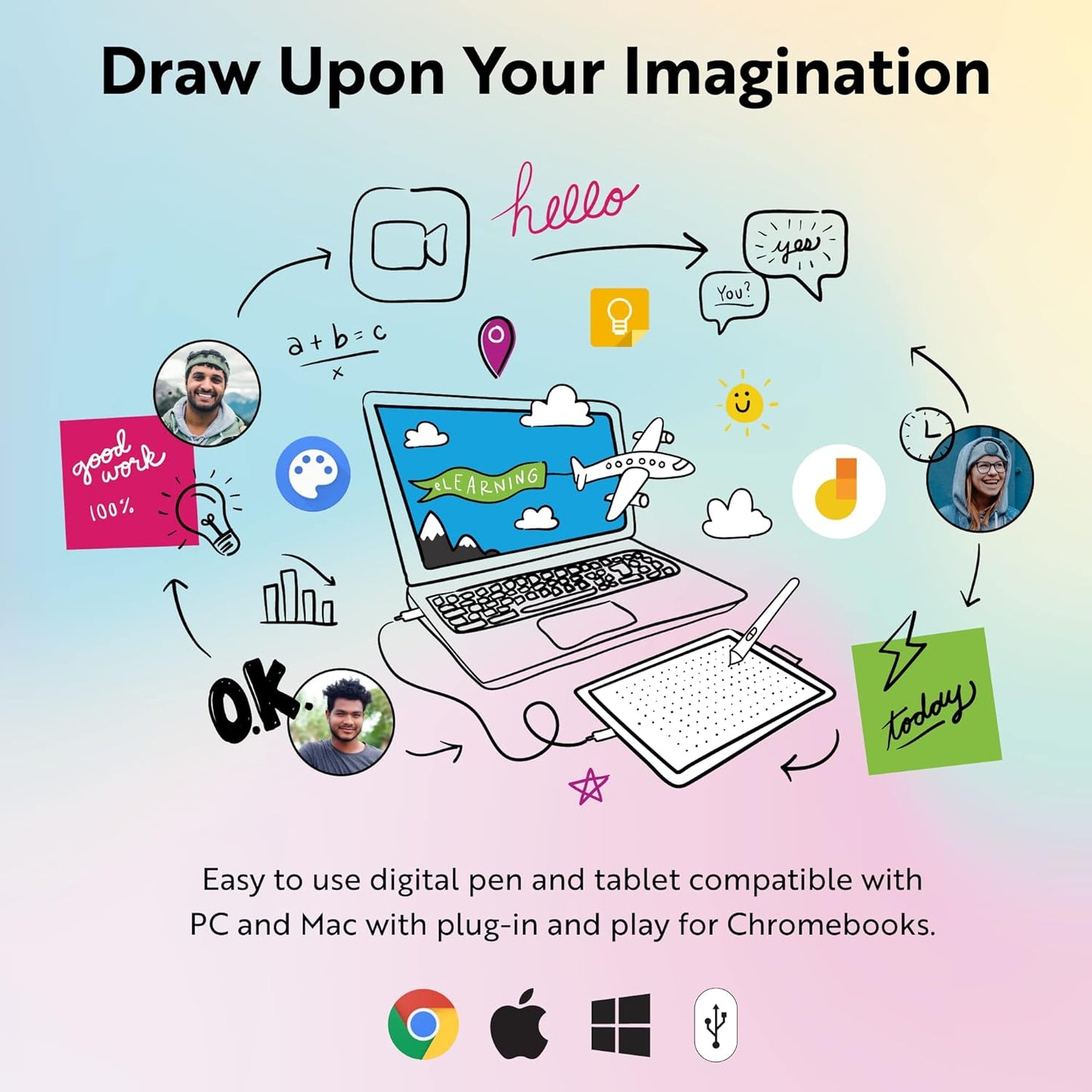 One by Student Drawing Tablet for Windows PC, Mac and Certified Works with Chromebook, Small